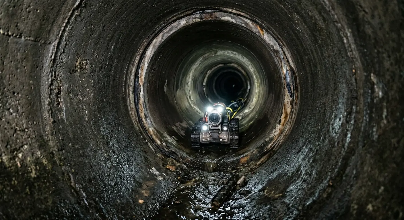 Robotic sewer camera inspecting pipe interior for Drain Snake Service in Sunnyside